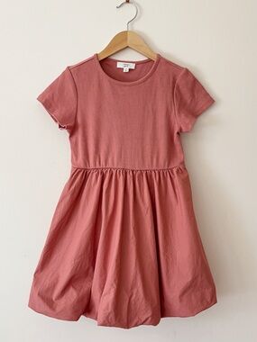 A LOVED A EUC Dusty Rose Ribbed Minimalist Bubble Twirl Dress
